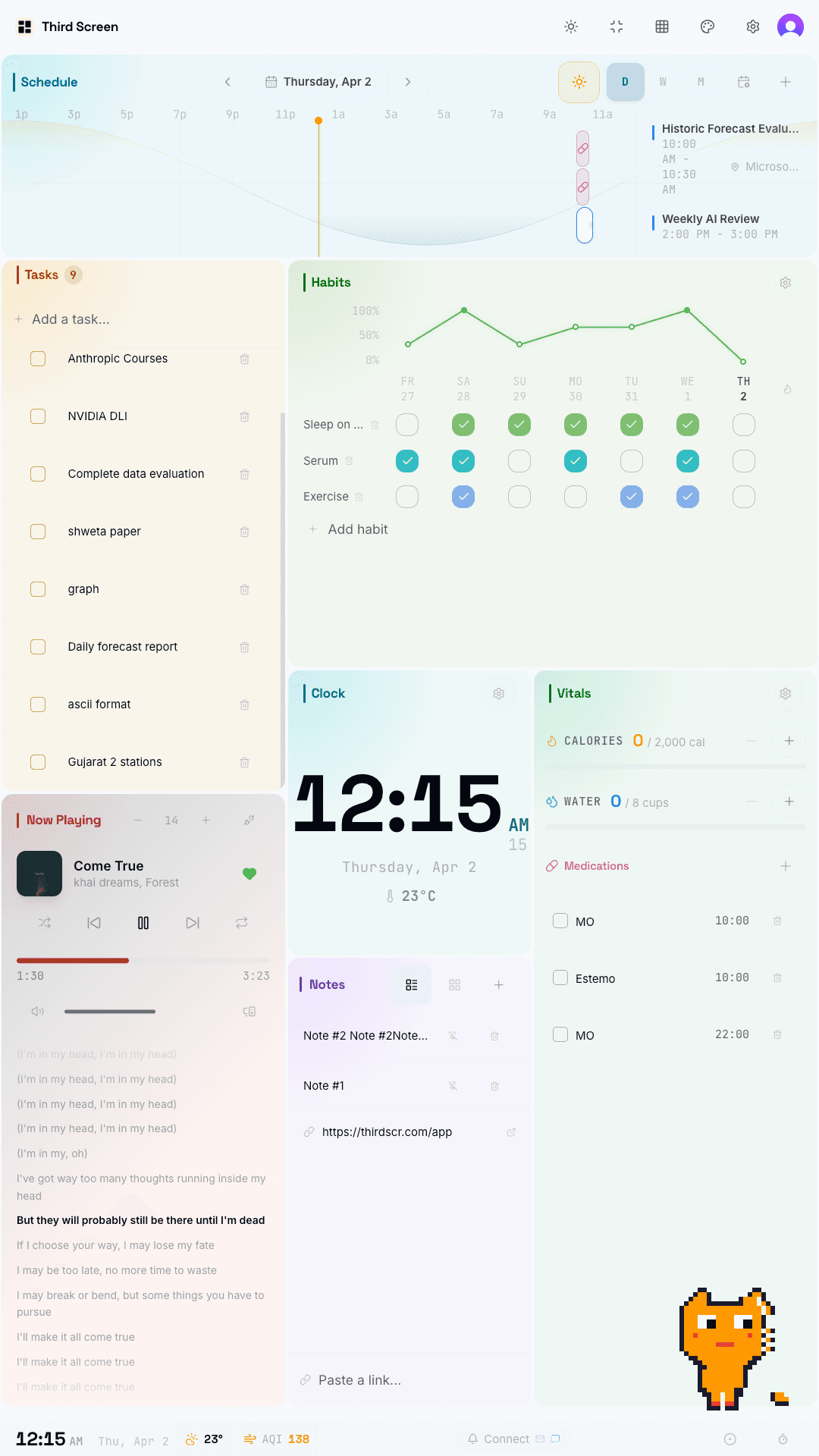 The Third Screen dashboard in portrait orientation